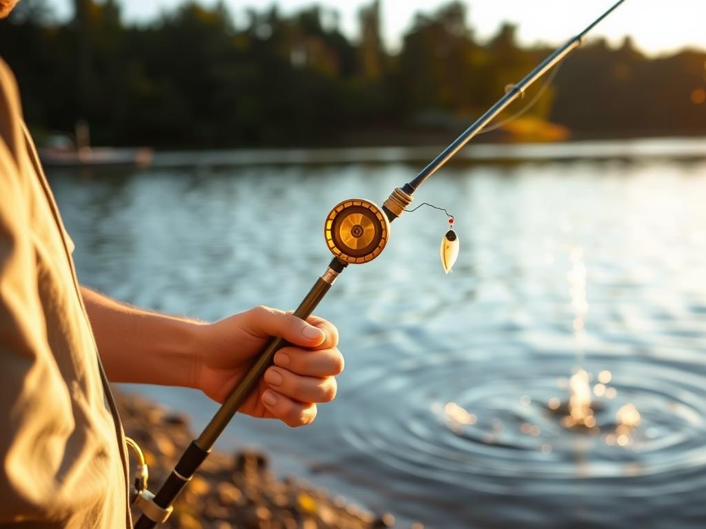 Angler testing a bottle cap lure in a lake