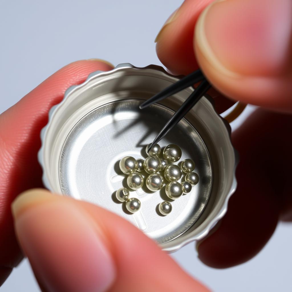 BBs being placed inside a bottle cap to create a rattling lure