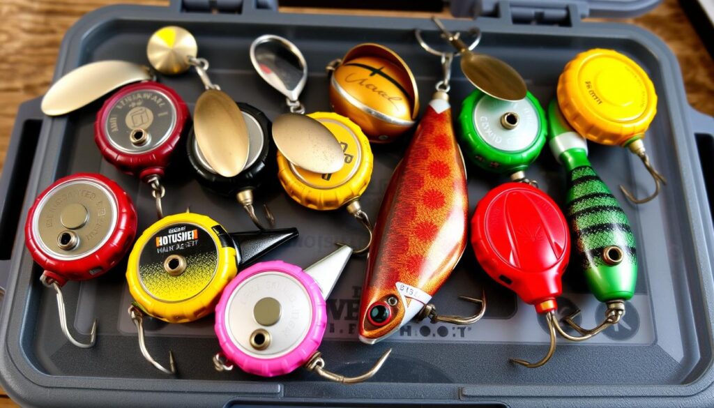 Collection of advanced bottle cap lures with various modifications