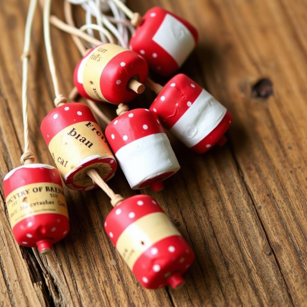 Homemade cork and twig fishing bobbers
