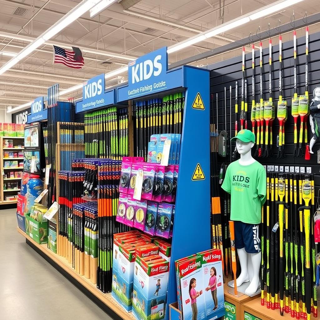 Kids fishing section in a large sporting goods store