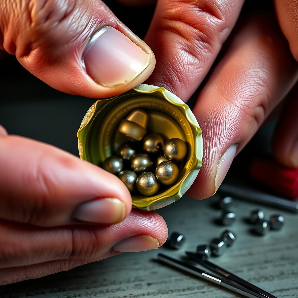 Split shot weights being added to a bottle cap lure