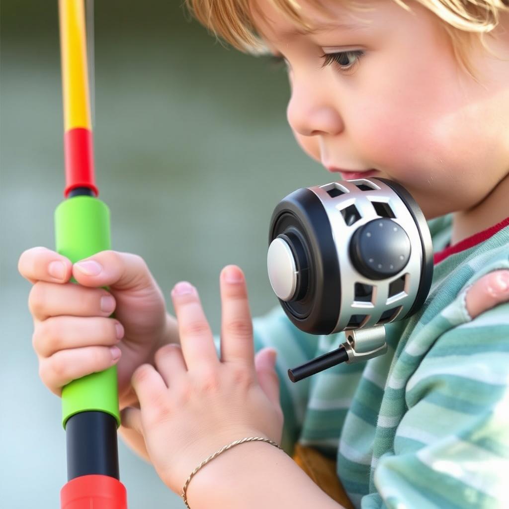 Young child using a simple push-button spincast reel
